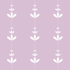 Fototapeta na wymiar White three leaves flowers different size with line between on beige background seamless vintage pattern wallpaper