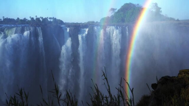 Victoria Falls Zambezi river, View of Waterfall with rainbow,Zimbabwe