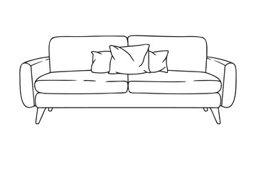 Contour sketch of a sofa isolated on a white background. Vector illustration.