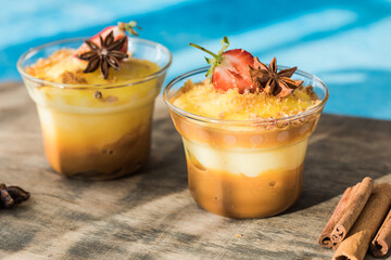 Milk pudding. Natillas, typical christmas  dessert made of milk, eggs and sugar. Spain