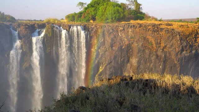 Victoria Falls Zambezi river, View of Waterfall with rainbow,Zimbabwe