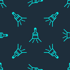 Green line Paint brush icon isolated seamless pattern on blue background. Vector