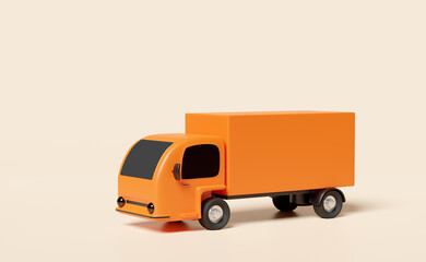 Fototapeta premium Orange delivery truck isolated beige background.business delivery, service transport concept,3d illustration or 3d render