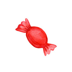 Candy in a red wrapper. Bonbon. Watercolor illustration