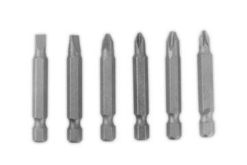Drill bits of different sizes isolated over white background