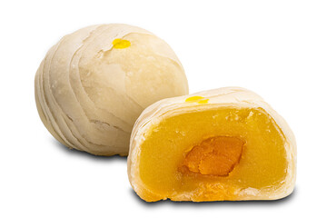 Chinese pastry filled with mashed mung bean and  salted egg yolk a whole and a half.