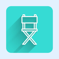White line Director movie chair icon isolated with long shadow background. Film industry. Green square button. Vector