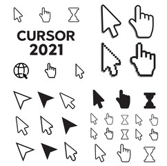 Pixel cursors icons mouse hand arrow. Mouse computer cursor. Hand arrow web cursor set