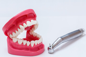 Dental instruments for teeth dental care on white background