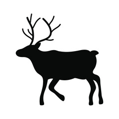 Reindeer vector illustration isolated on white background. Christmas reindeer, black silhouette on white background