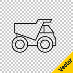 Black line Mining dump truck icon isolated on transparent background. Vector
