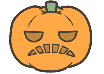 しかめっ面をしたジャックオランタンのシンプルなイラスト