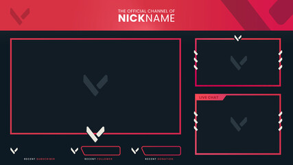 Stream Overlay Orange and Black theme with Facecam and Live Chat Shooter Game Minimalist Geometrical Design, Vector Illustration	
