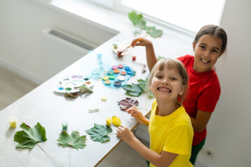 Children's picture made from autumn leaves paint