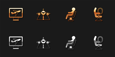Set Plane, , Human waiting in airport terminal and Airplane seat icon. Vector