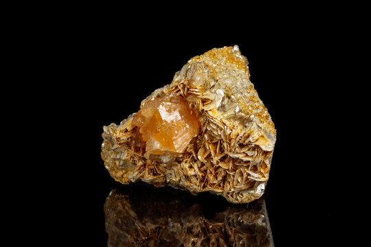 Macro Mineral Stone Sheelit on a black background