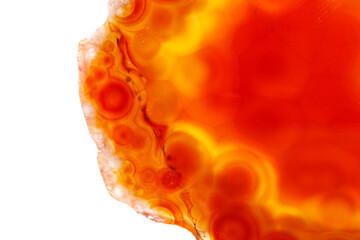 Macro mineral orange agate in crystals on white background
