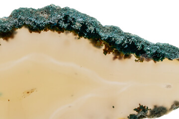 Macro mineral stone Yellow Agate breed a white background