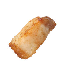 Tasty fried crackling isolated on white. Cooked pork lard