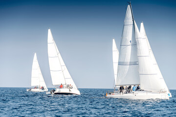 Sailing regatta in Mediterranean sea - obrazy, fototapety, plakaty