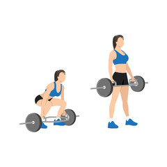 Fototapeta na wymiar Woman doing Hex trap bar. Cage deadlifts. Squats exercise. Flat vector illustration isolated on white background