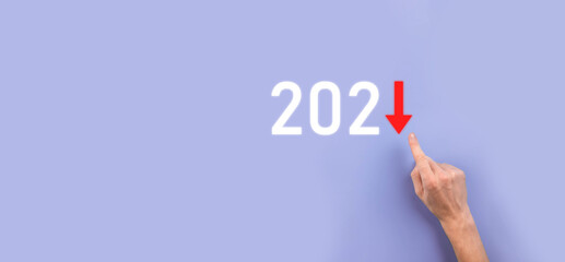 Plan business negative growth in year 2021 concept. Businessman plan and increase of negative indicators in his business, decline down business concepts.