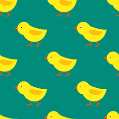 Seamless pattern with chicks. Endless pattern with walking chick. Vector.