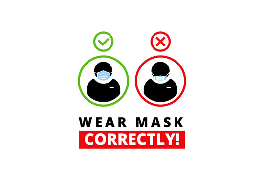 Wear Face Mask Correctly Sign Sticker Design. Face Mask Required Warning Prevention Sign.