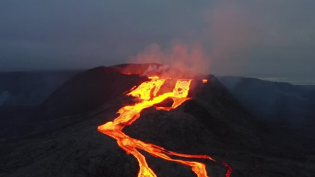 Epic volcano erupting dusk - tsunami - POI