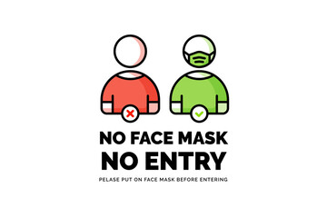 Face mask required warning prevention sign. No face mask no entry sign design.