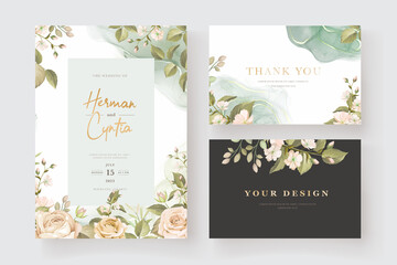 beautiful hand drawn roses wedding invitation card set