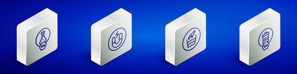 Set Isometric line Test tube and flask, Magnet, Hand wash laundry and Trash can icon. Vector