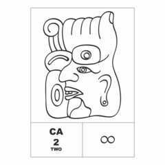 Vector icon with Mayan numerals. Mayan head glyph Ca and maya symbol number two