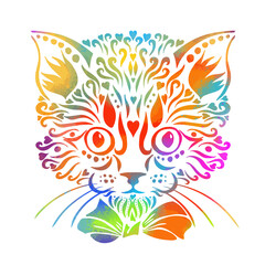 Obraz premium The head of a multi-colored kitten. Vector illustration