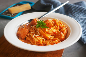 Pasta with tomato sauce and meatballs