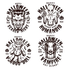 Halloween party monochrome vintage logos