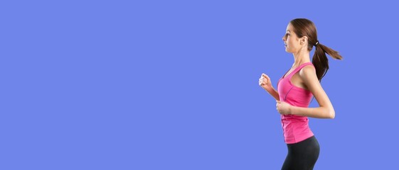 Portrait beautiful women in sportswear run. Healthy young woman runner