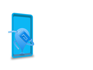 Gas station icon isolated on Blue background with 3D mobile. Concept for online showing pump location.