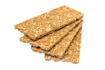 Rye crispbread on white. Diet food isolated.