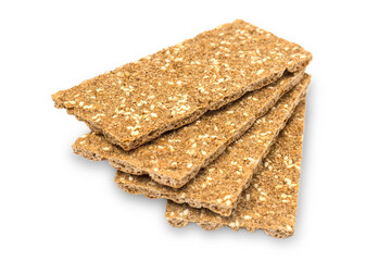 Rye crispbread on white. Diet food isolated.