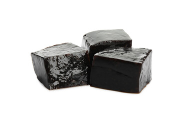 Delicious grass jelly cubes on white background