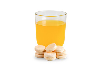 Vitamin C tablets and drinks. Healthy concept