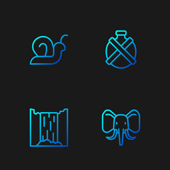 Obraz premium Set line Elephant, Waterfall, Snail and Canteen water bottle. Gradient color icons. Vector