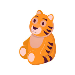 Tiger toy  on white background. Cartoon illustration, vector.