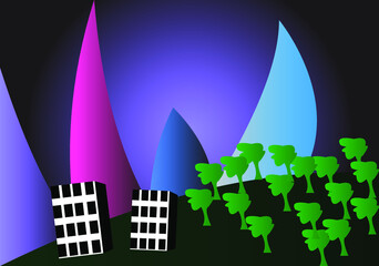green city skyline with stars