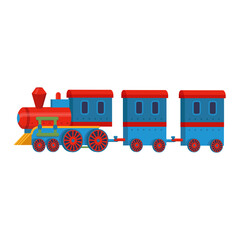 Train toy with carriages on white background. Cartoon illustration, vector.