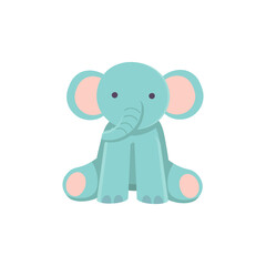 Blue elephant toy on white background. Cartoon illustration, vector.