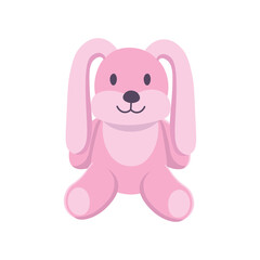 Pink hare with long ears on white background. Cartoon illustration, vector.