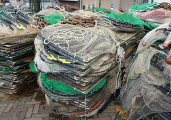 Fishing nets in Urk of the Netherlands - obrazy, fototapety, plakaty
