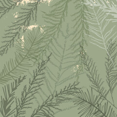 Green pine forest hand drawn branches Christmas tree pattern 